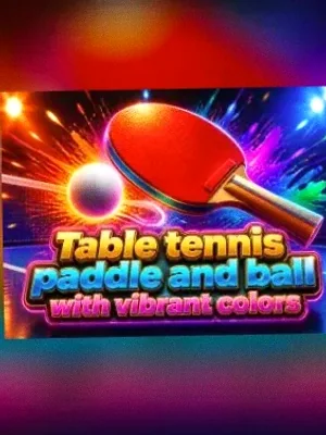 Table tennis paddle and ball with vibrant colors at Spinfin